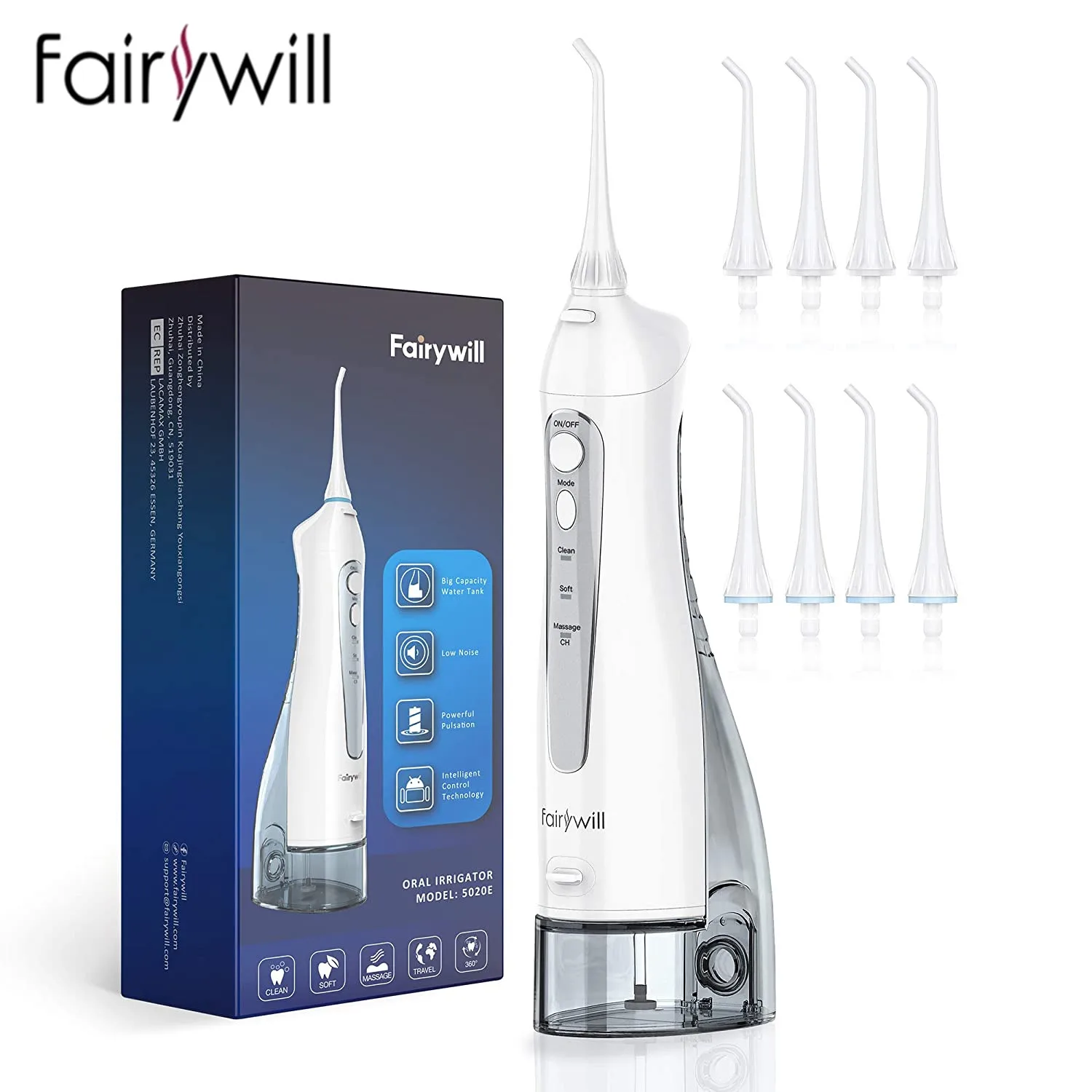 

Fairywill Teeth Cleaner 300ML Rechargeable Water Flossers Portable Dental 3 Modes Water Tank Waterproof Oral Irrigator for Teeth