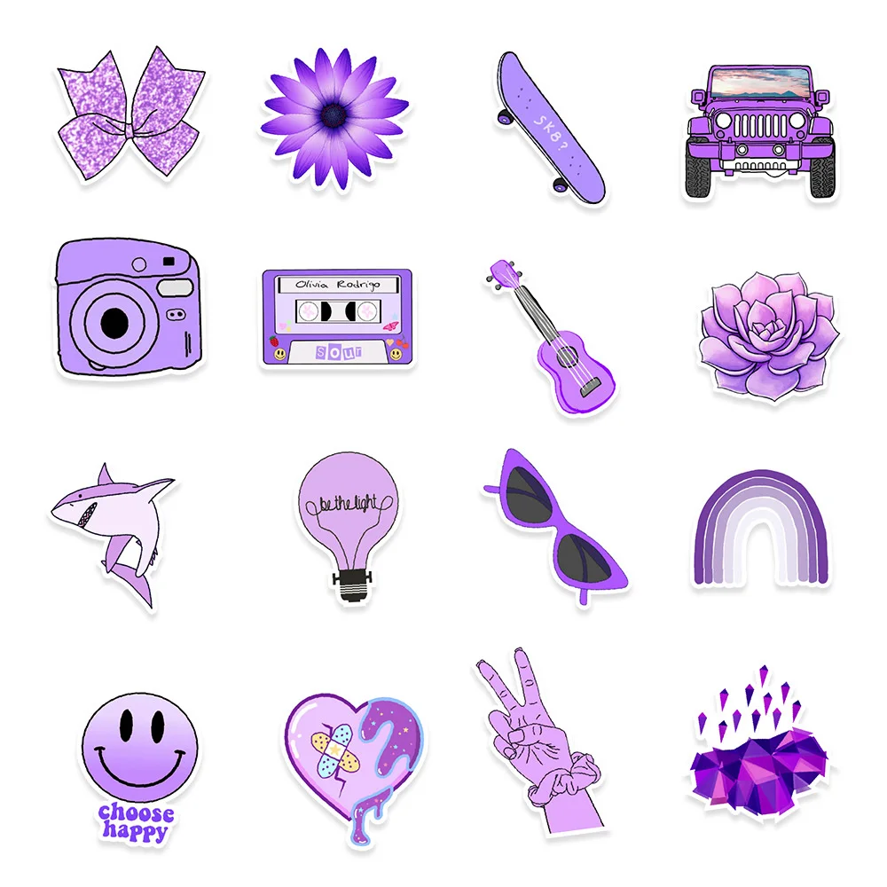 103050pcs new purple small fresh graffiti stickers mobile phone water cup notebook waterproof stickers wholesale free global shipping