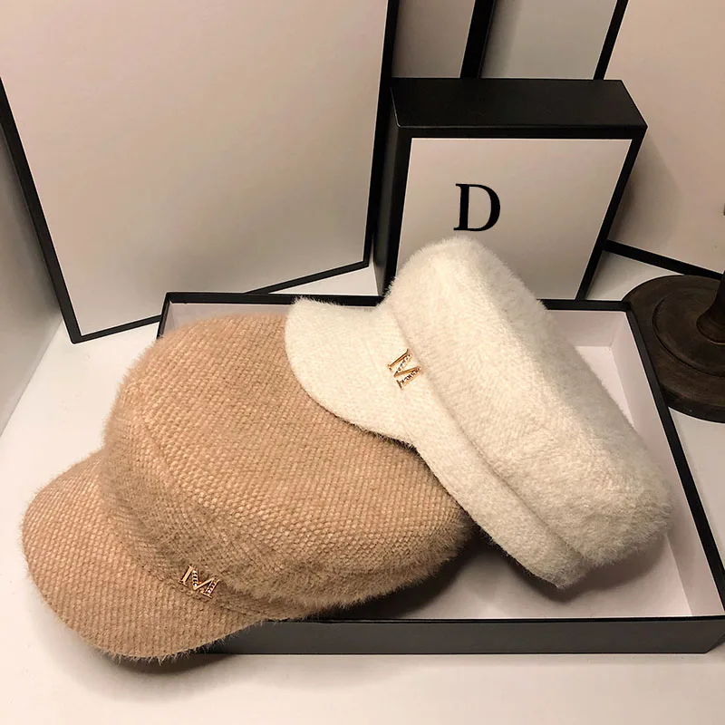 HT105 Autumn Winter Hats for Women Solid Plain Octagonal Newsboy Cap Ladies Casual Wool Hat Winter Beret Women Painter Cap
