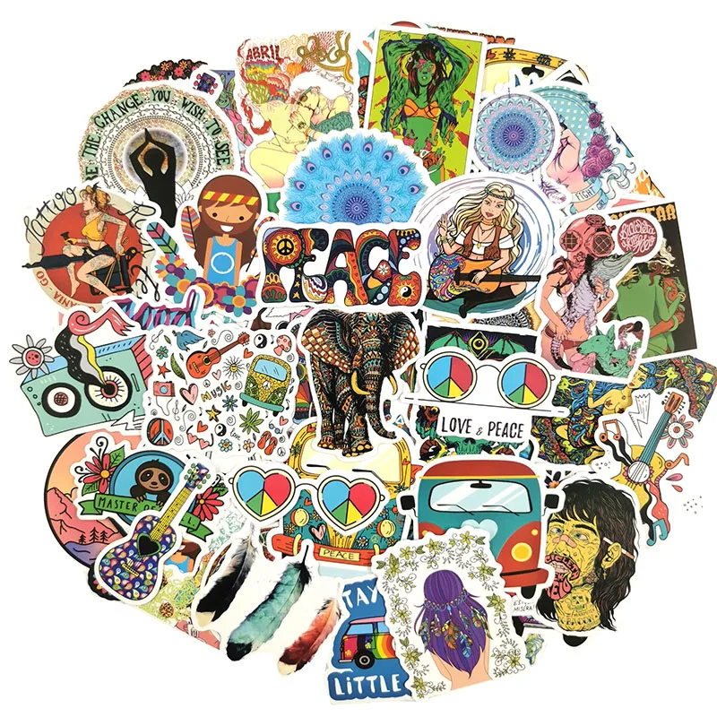 10/100 шт./компл. Ретро Хиппи мультфильм Peace Love Стикеры s для ноутбука гитары доски
