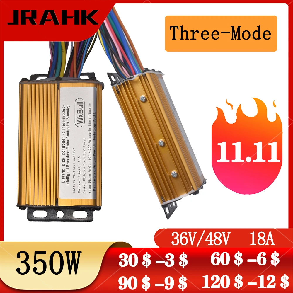 

JRAHK Ebike Controller 36v 48v 350W-400W 3‑Mode Electric Scooter Controller Bicycle Spare Parts For Electric Bike Motor