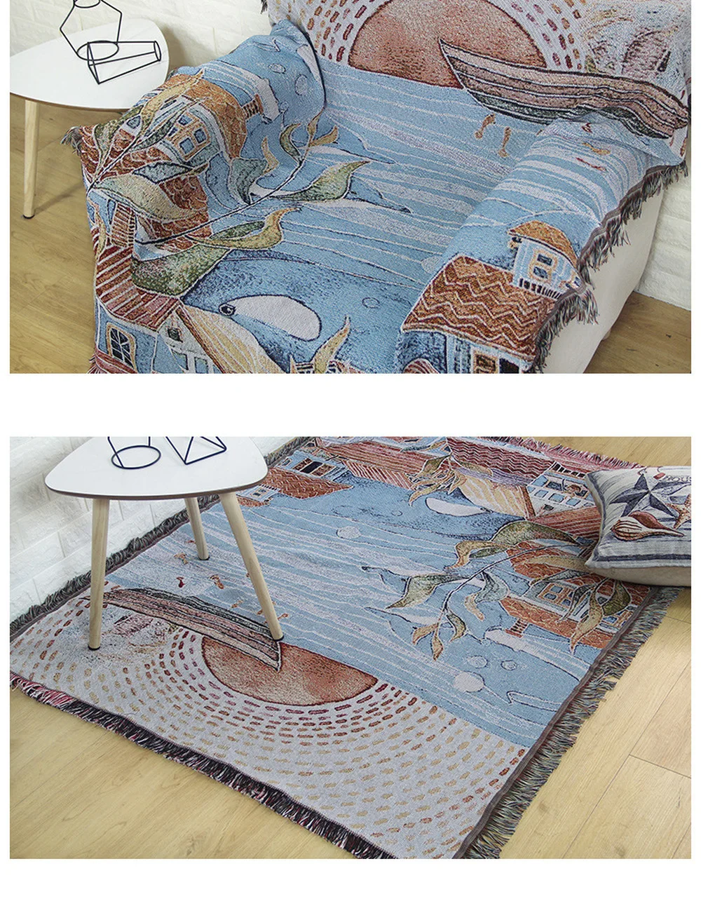 

OCEAN FISHING VINTAGE DECORATION TAPESTRY VILLAGE JANE EUROPE LEISURE OUTDOOR BLANKET COTTON JACQUARD HOME SOFA COVERS CARPETS