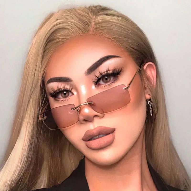 

2021 New Ladies Square Sunglasses Brand Fashion Designer Rimless Ladies Gradient Mirror Classic Sunglasses UV400