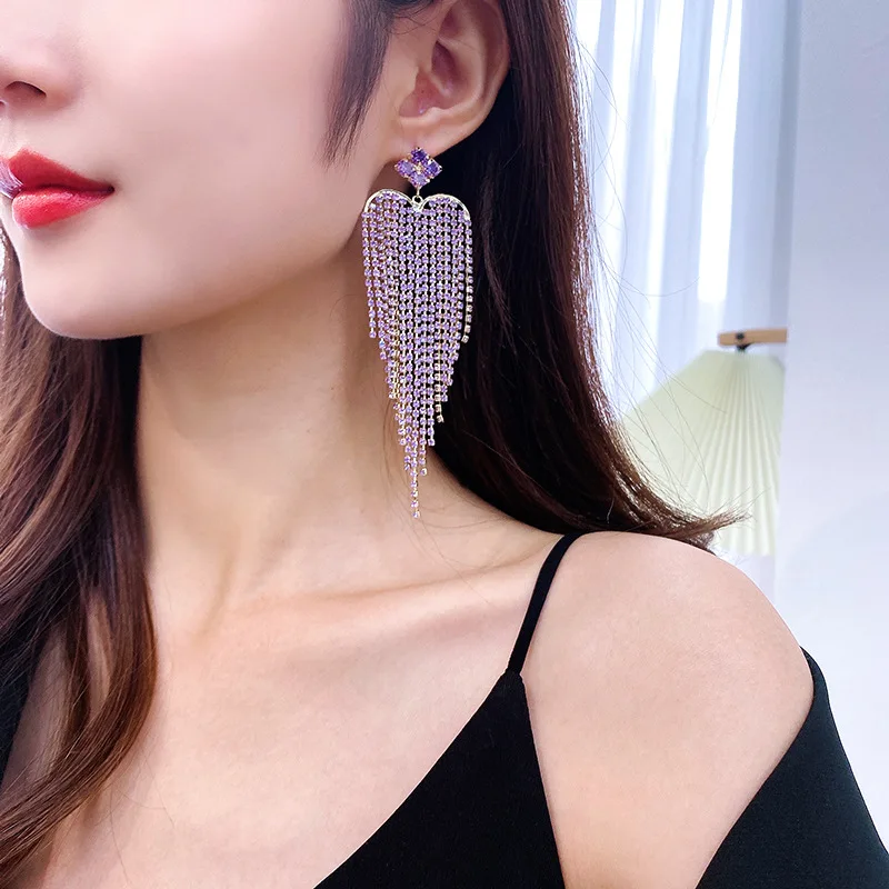 

Long Tassel Geometric Drop Earrings for Women Shiny Full Rhinestone Crystal Dangle Earring Statement Jewelry