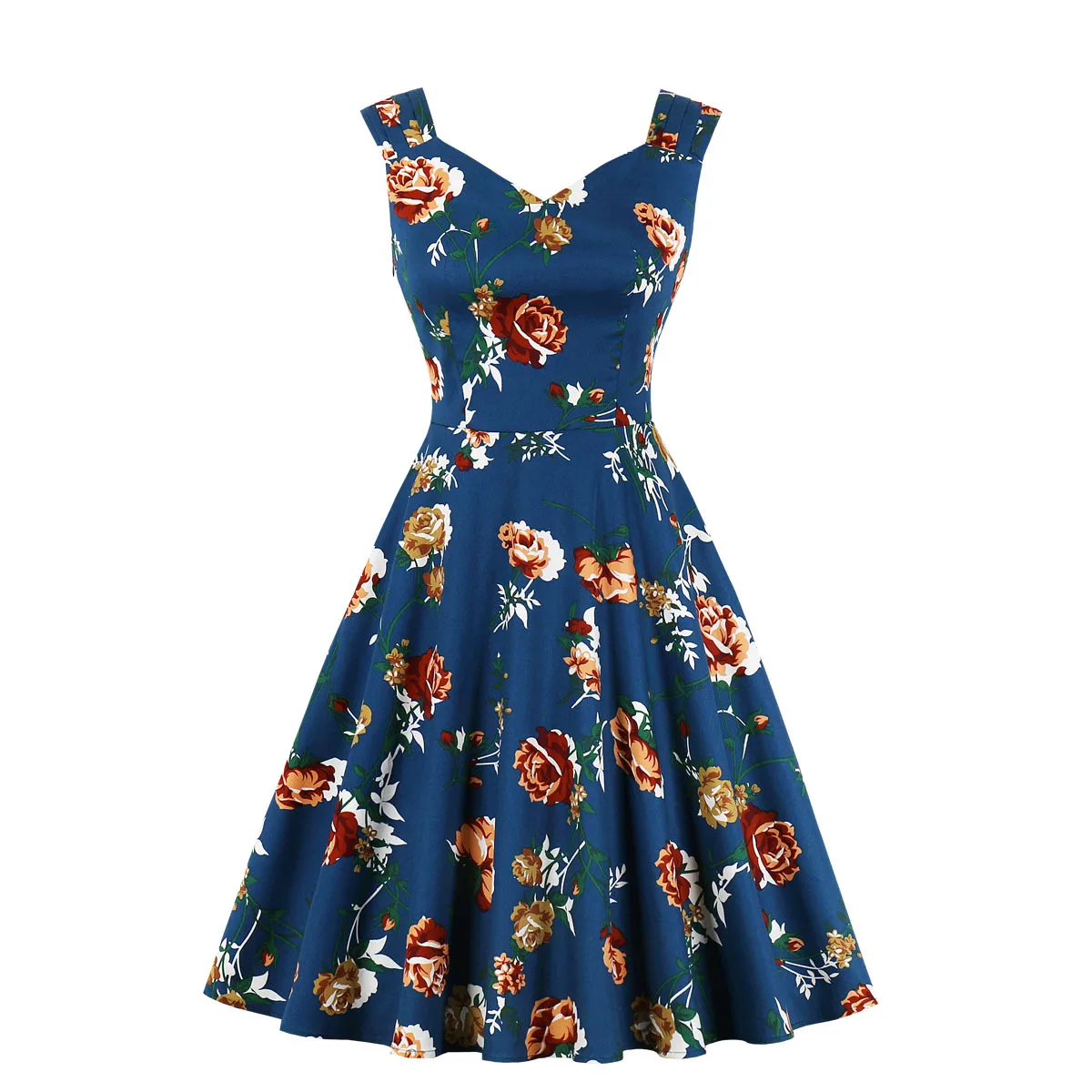 

2021 Spring And Summer New Fashion V-neck Sleeveless Slim Printed Dress Retro Irregular Sling Knee-length Women's Clothing