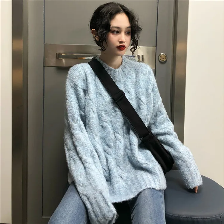 

Fdfklak Retro 2020 new ins super fire twist loose sweater female thick warm outer wear long sleeve spring autumn sweater women