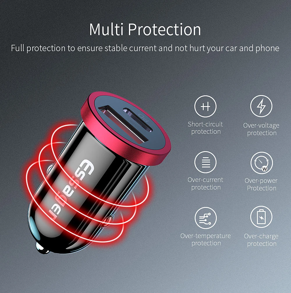 Автомобильное зарядное устройство Essager Quick Charge 4,0 3,0 USB для мобильного телефона iPhone Xiaomi 5A SCP QC4.0 QC3.0 QC type C PD автомобильное быстрое USB зарядное устройство