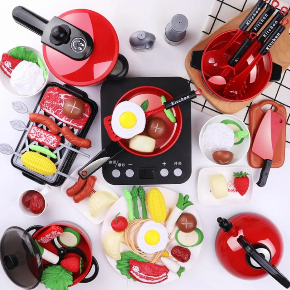 

2020 Hot 56PCS Toddler Girls Baby Kids Play House Toy Kitchen Utensils Cooking Pots Pans Food Dish Cookware Children Gift