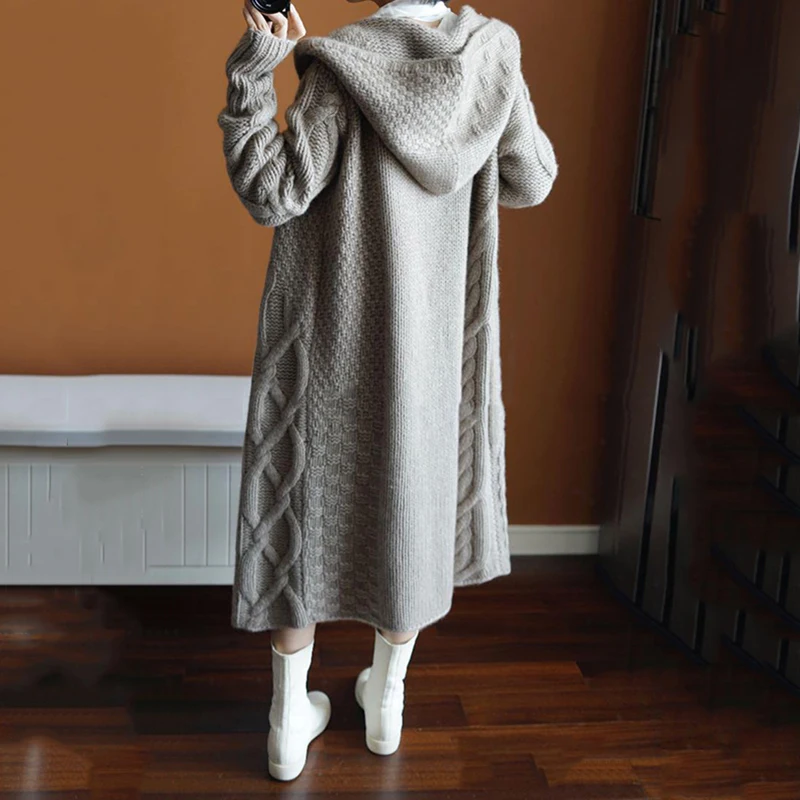 Осенний женский свитер длинный кардиган зимнее плотное пальто в Корейском стиле