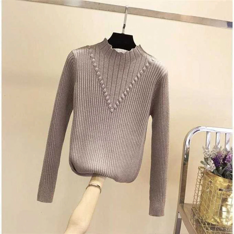 

2021 Autumn Winter Sweater Women Casual Long Sleeve Half Turtleneck Elegant Slim Fit Solid Color pullover Women's Turtlenec