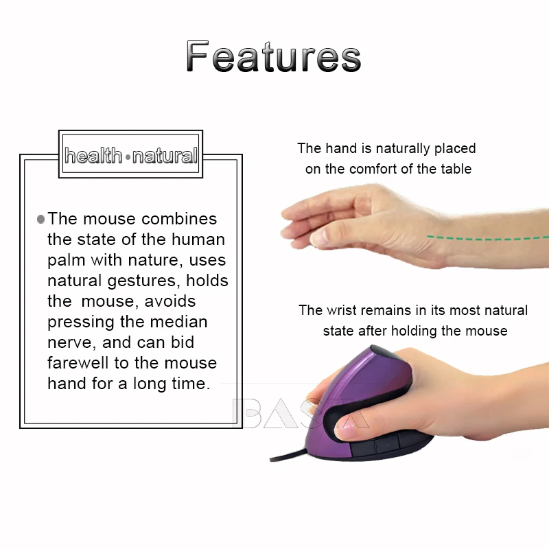 Проводная игровая мышь BASIX оптическая эргономичная Usb 5 кнопок 1600DPI для ПК