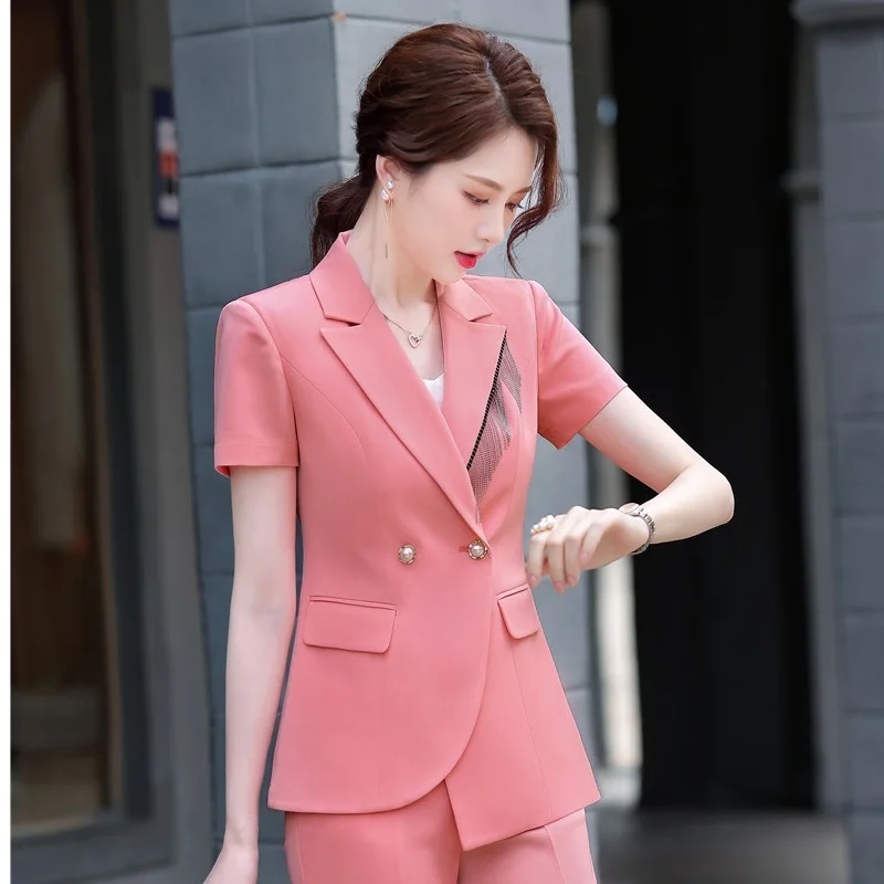 

Formal Business Blazer Coat OL Styles Summer Elegant Pink Blazers Jackets Coat for Women Ladies Office Blazer Outwear Tops