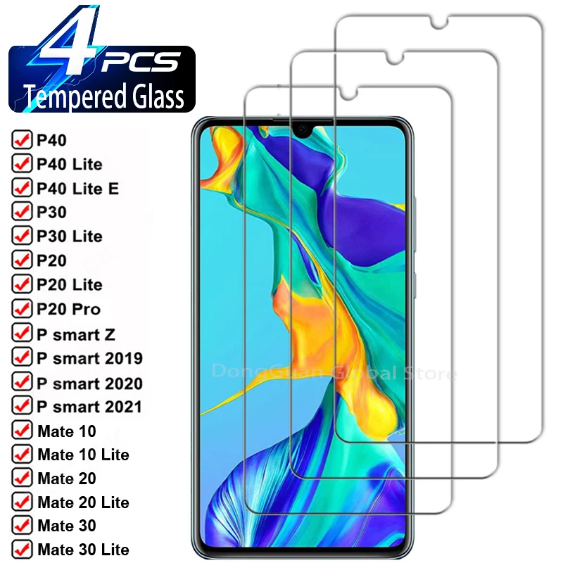 4 шт. закаленное стекло для Huawei P9 P10 P20 Pro P30 P40 Lite E P Smart Z 2019 2020 2021 защита экрана Mate 10 20