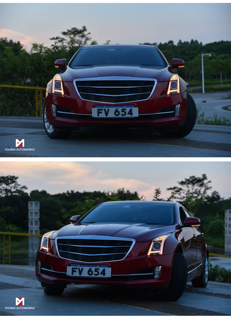 Car Styling for Cadillac ATS Headlights- ATS ALL LED Headlight DRL Bi-LED Lens High Low Beam Parking Fog Lamp