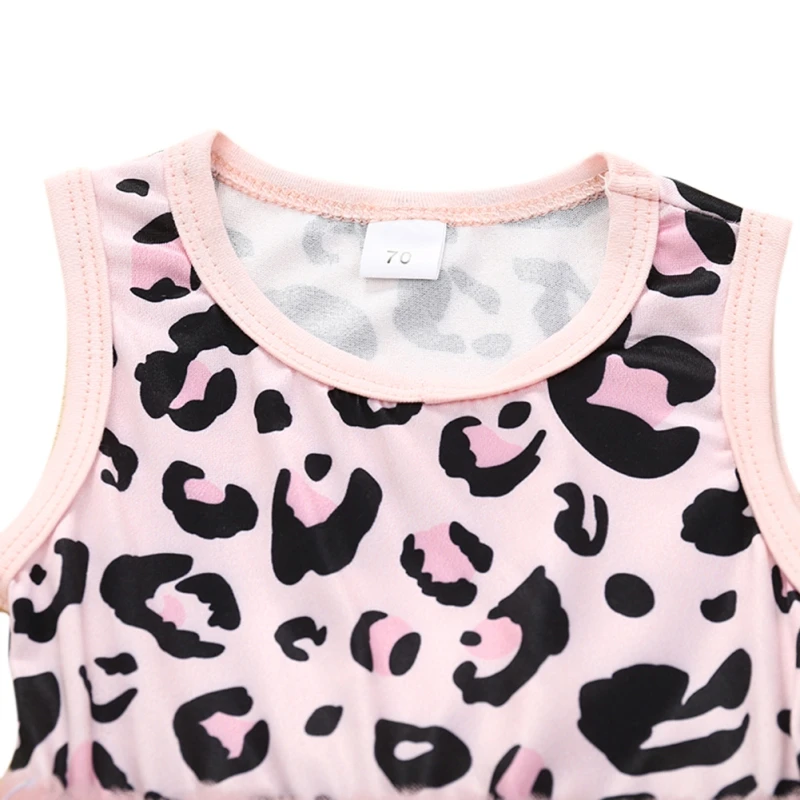

Summer Baby Leopard Sleeveless Tops Mesh Skirt bodysuit Outfits Clothes 0-18M