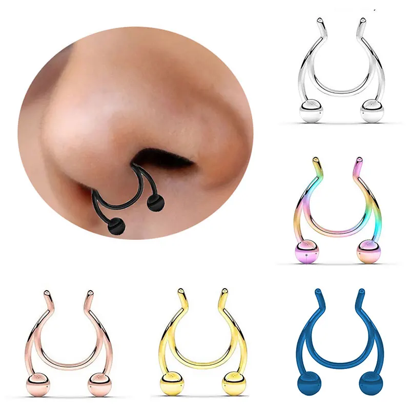 

1pcs 2020 New Fake Nose Ring Stud New Nose Clip Medical Stainless Steel Hot Sale Nasal Septum False Nose Ring Piercing Jewelry