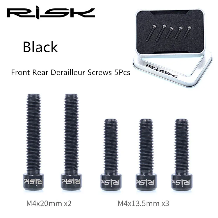 Risk 5 шт./лот M4* 13,5 мм M4 x 20 мм велосипедный переключатель винты TC4 болт из титанового сплава MTB горный велосипед передний и задний винт коробки передач - Цвет: 5pcs Black