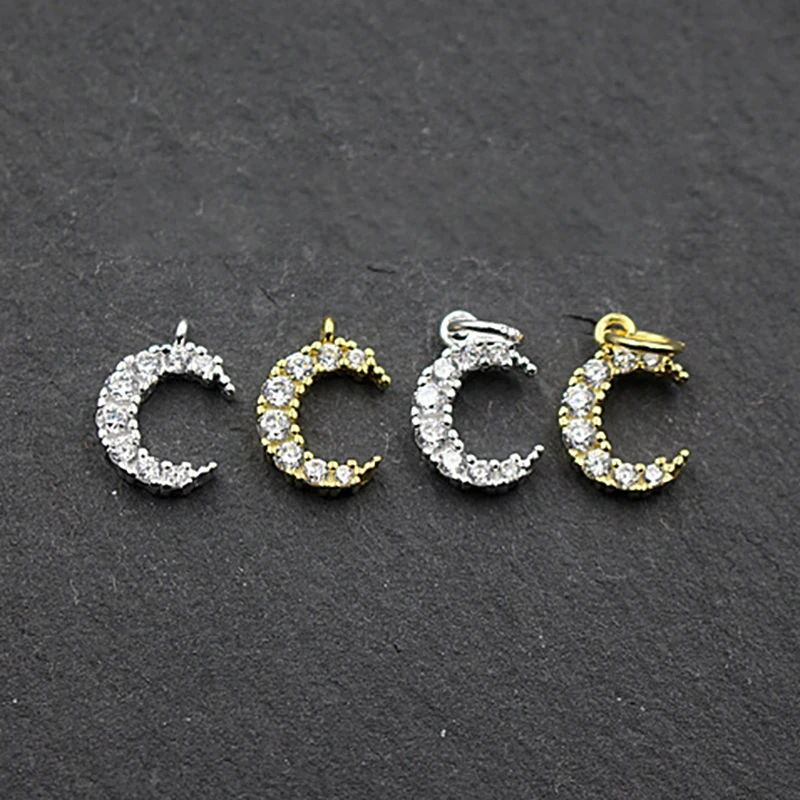 Elegant 925 Sterling Silver DIY Handmade Moon Zircon Pendant Accessories Charms Materials Fit Bracelets Necklaces Jewelry Making