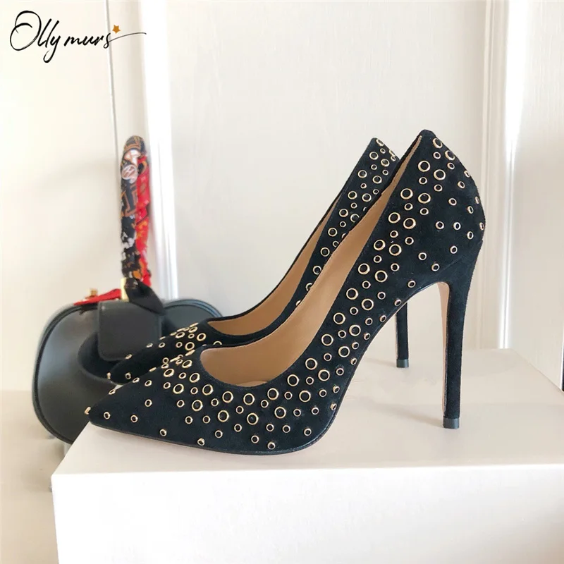 

OllyMurs New Style Spring Summer Black Suede Women Pumps Sexy Pointed Toe Slip On Shallow Mouth Thin High Heel Pumps Shoes Woman