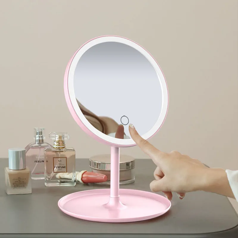 Rechargeable Makeup Mirror With Light 90 Degree Adjustable Portable Touch Screen Led Makeup Mirror With Storage