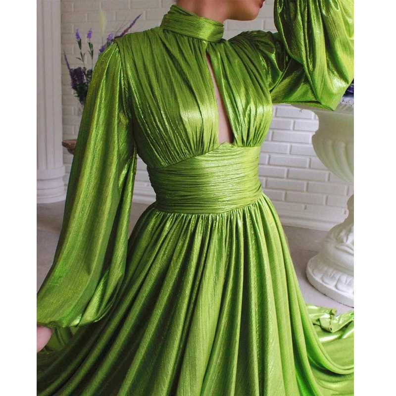 

Fannic Avocado Green Halter Dress Women's Hollow Out High Waist Long Sleeve Sliod Color Dress 2021 Spring and Autumn