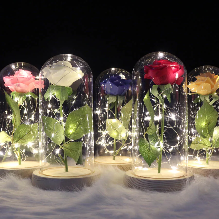 Маленькая Красавица и Чудовище Роза в стеклянном куполе навсегда розовый