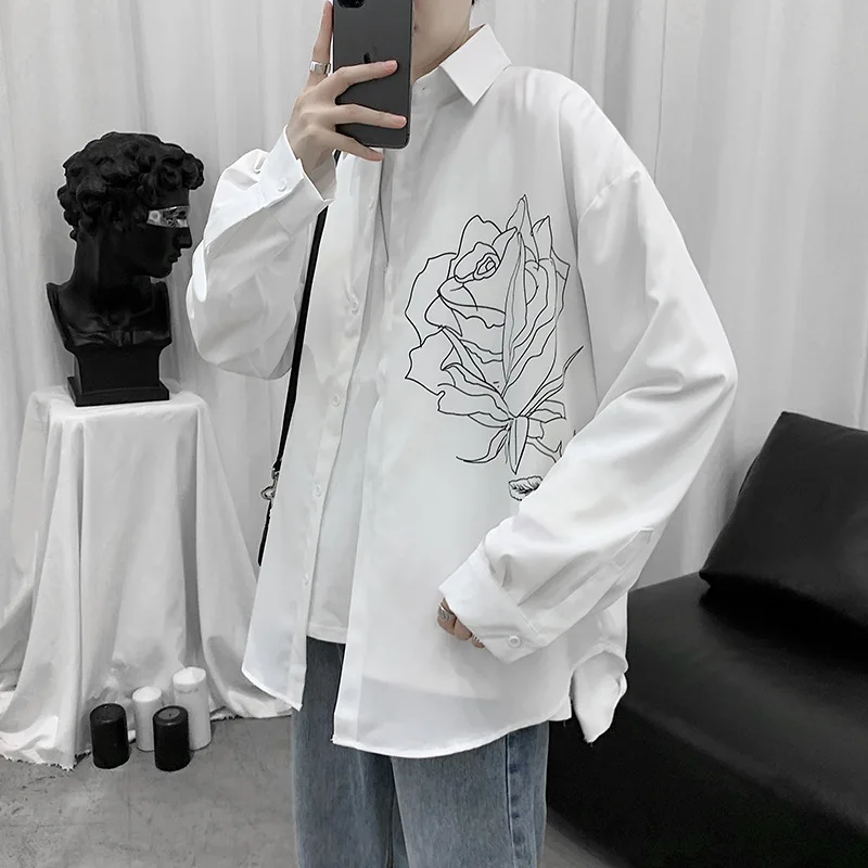 Мужская летняя рубашка с длинным рукавом блузка хараджуку кардиган на пуговицах