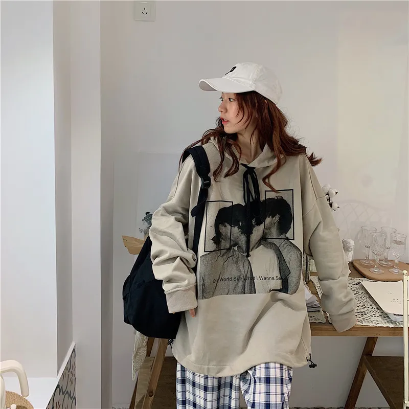 2019NEW осень зима мода сплошной цвет Harajuku коричневый пуловер толстые свободные женские толстовки кофты Женские повседневные weirdo Топ
