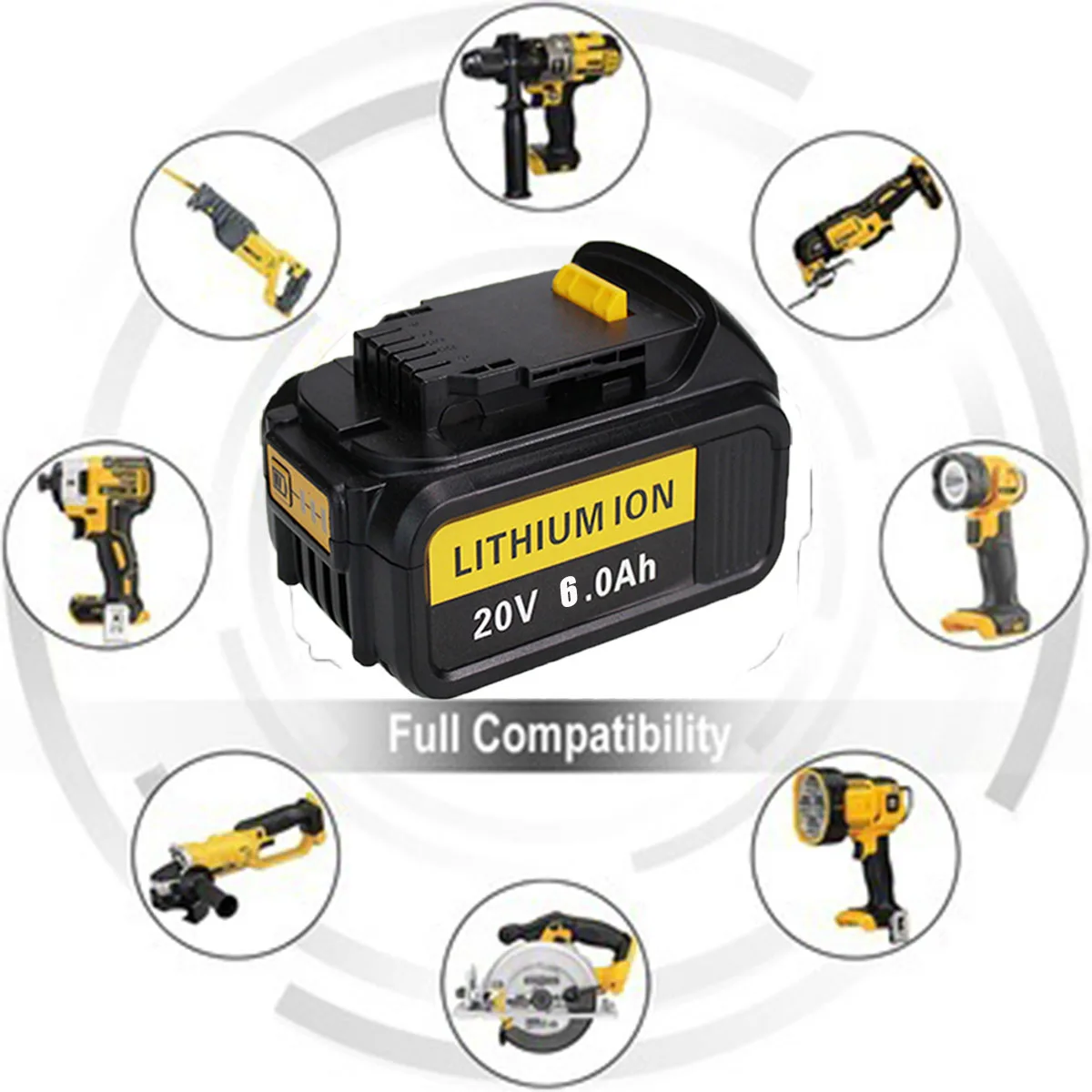 Перезаряжаемая литиевая батарея для инструментов DEWALT 18 в 20 6000 мАч совместима с