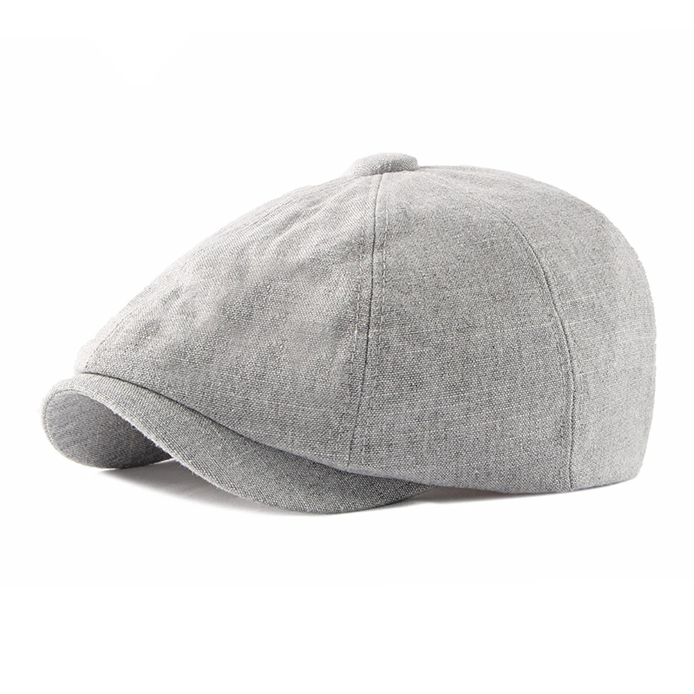 

SHOWERSMILE Hats for Men Linen Newsboy Cap Men Beret Spring Summer Gray British Style Vintage Casual Octagonal Cap