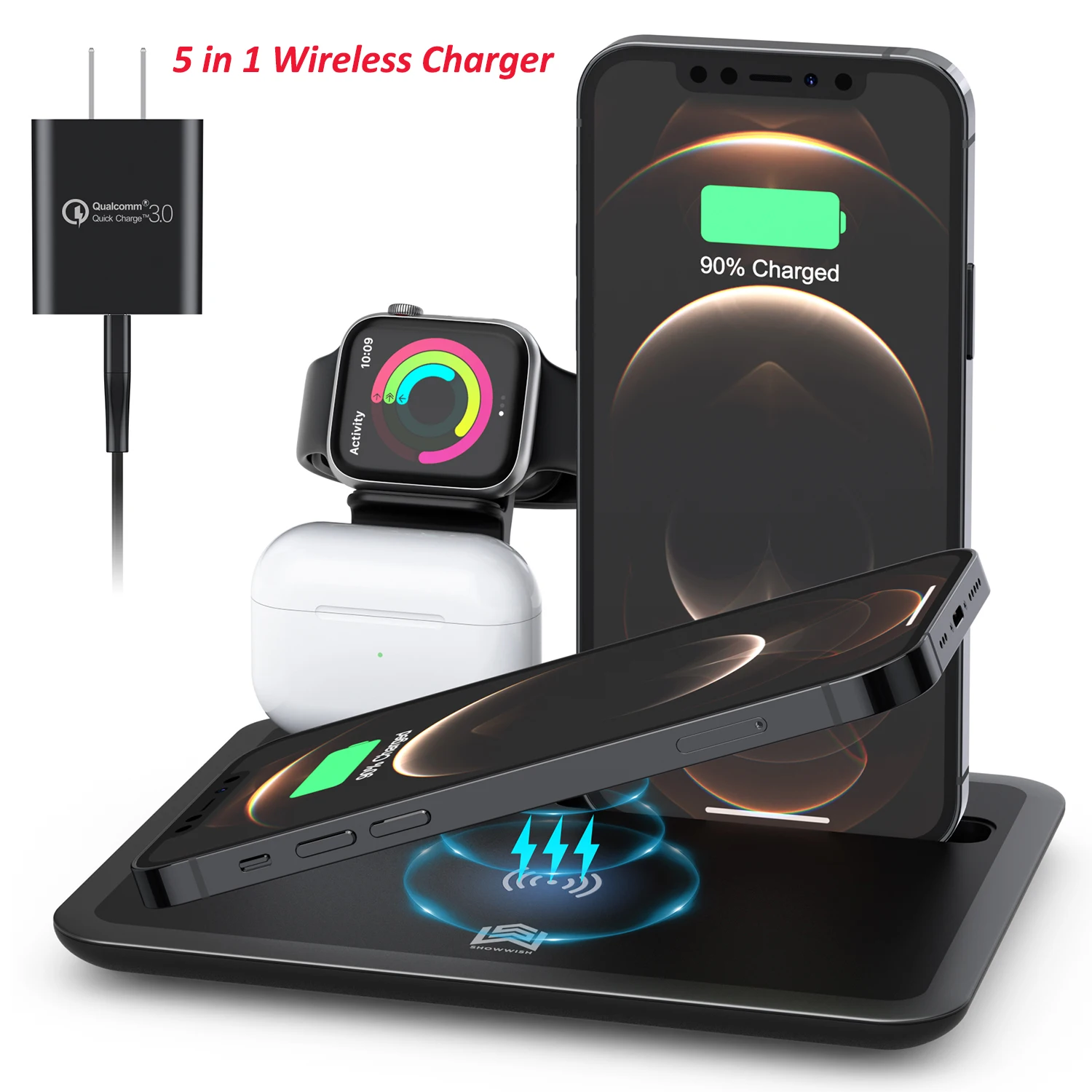 

15W Fast Charging 5 in 1 Wireless Charger Apple Phone Accessories Earphone Smartwatch Chargers