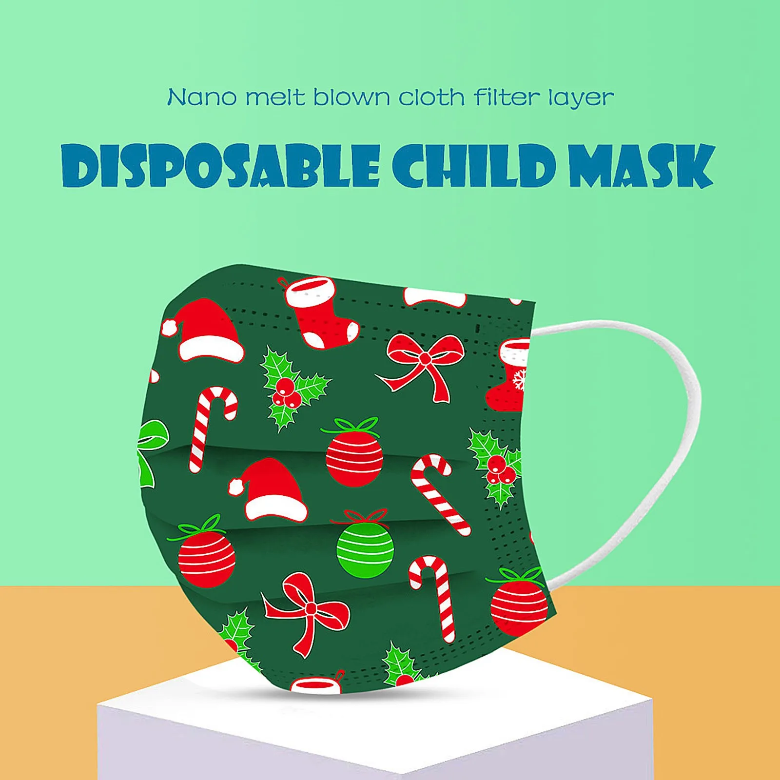 

10pc Multicolor Christmas Pattern Printing Children Disposable Earloop Mask Masks Non-woven Melt Blown 3-layer Mascarilas