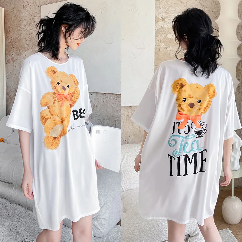 

Summer Nightgowns O-Neck Cute Cartoon Women Sleepwear Short Sleeve Nightwear Sleep Nightdress Casual Ladies Home Dress