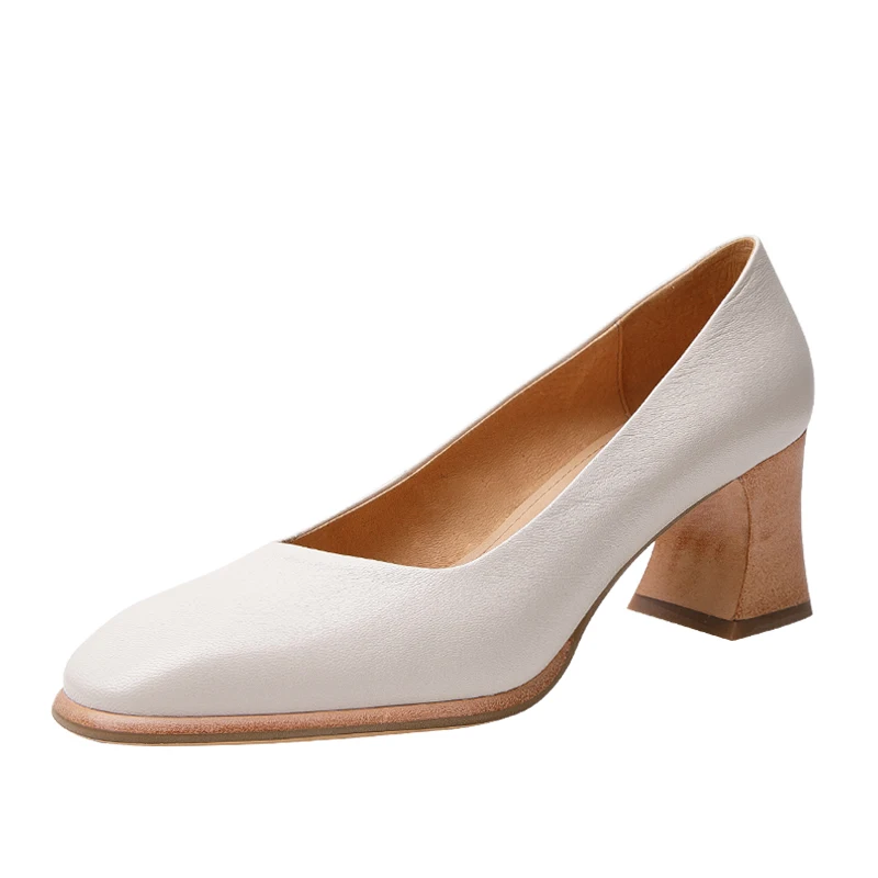 

2020 VALLU Fashion Leather Shoes Women Pumps Square Toe Block Heel Female High Heel Shoes Genuine Leather Lady Dress Shoes