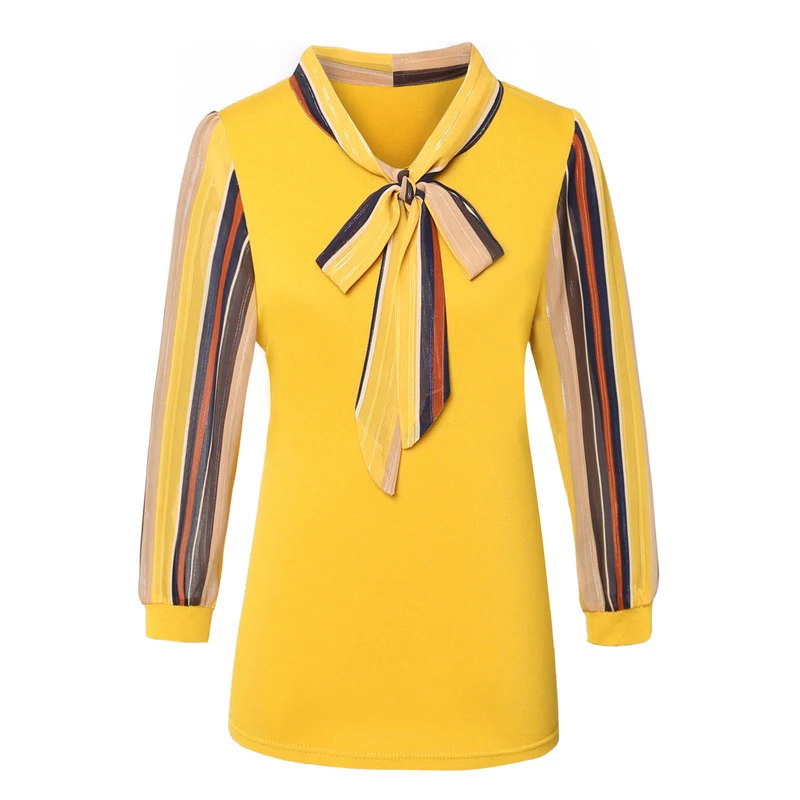 

Middle Aged Women's Elegant Shirt And Blouse 2019 Spring Chiffon Sleeved Bow Collar Knit Pullover Female Tops Plus Size 5XL 1163