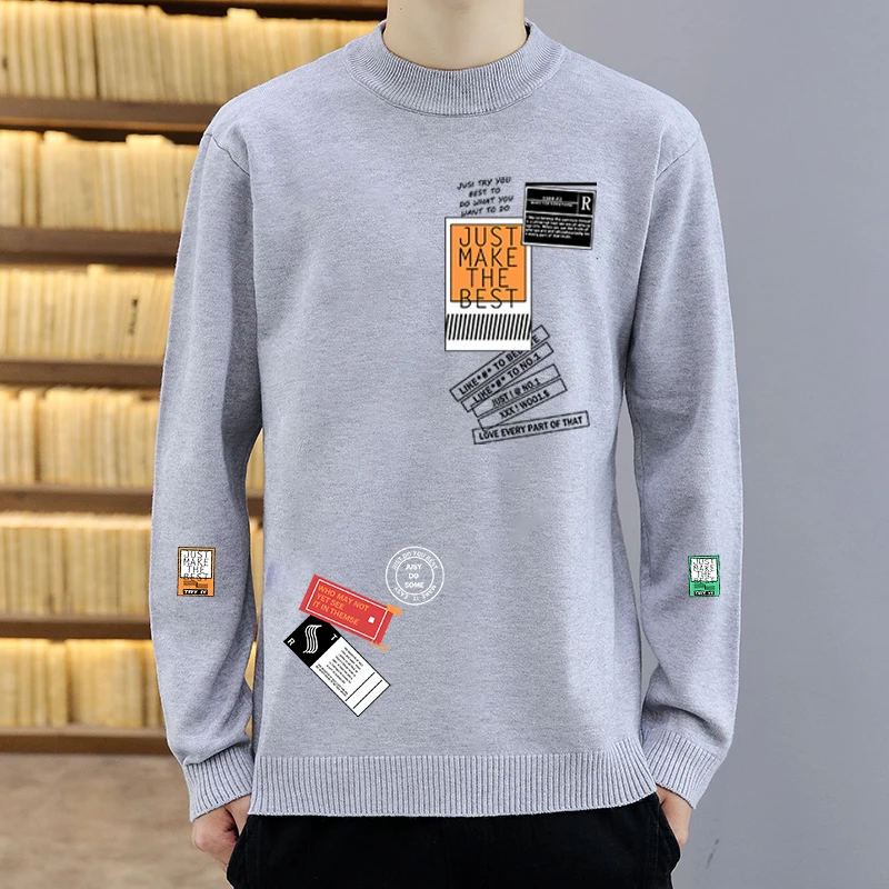 Long Sleeve Patchwork Pullover Knit Sweater Men 2021 Hip Hop Embroidery Crewneck Knitwear Sweaters Streetwear Tops Drop ship