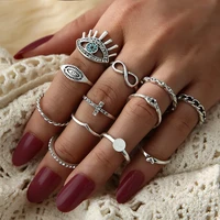 boho crystal joint knuckle rings silvery evil eye mid stacking rings set rope infinity finger ring jewelry for women and girls