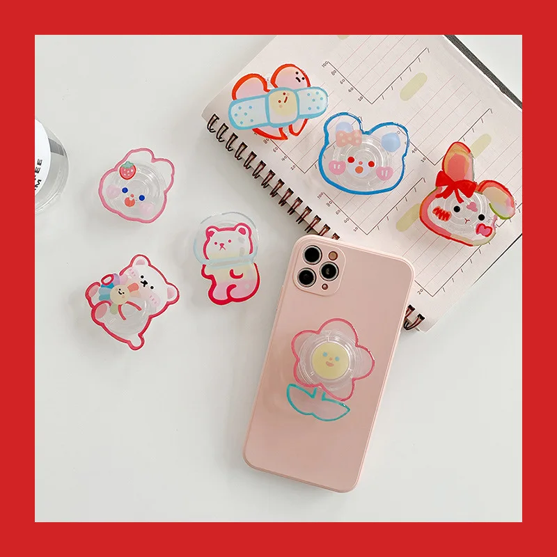 Прозрачный кронштейн для телефона в Корейском стиле с подкладкой виде медведя