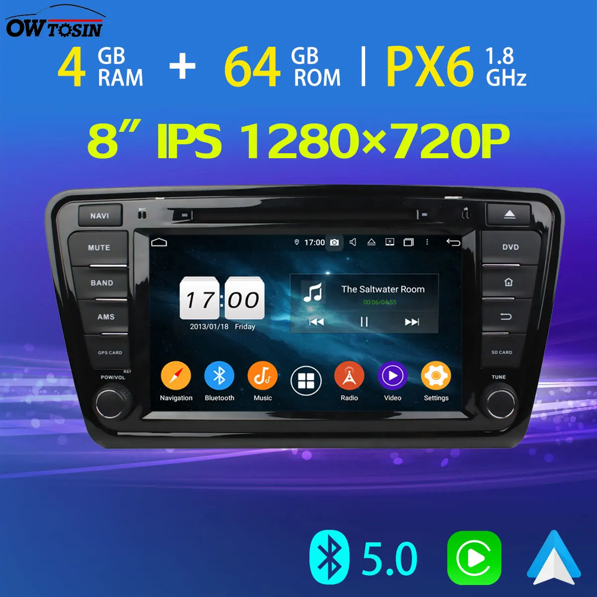 8 &quotIPS 1280*720P PX6 4G + 64G Bluetooth 5 0 Привязка GPS навигация автомобильный мультимедийный