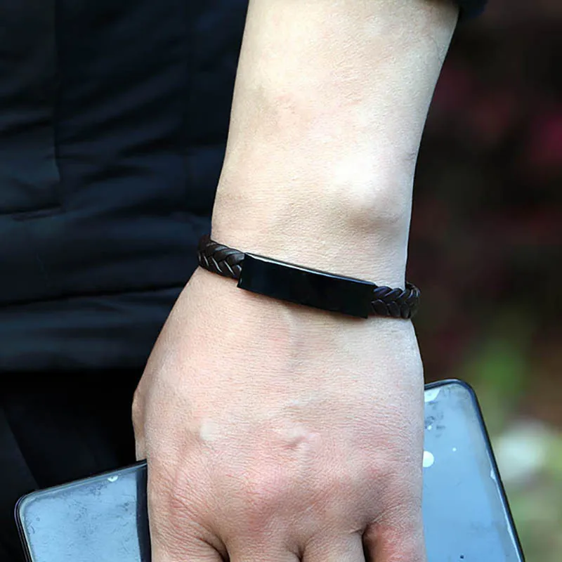 Браслет мужской из титановой стали кожаный браслет в стиле хип-хоп рок для