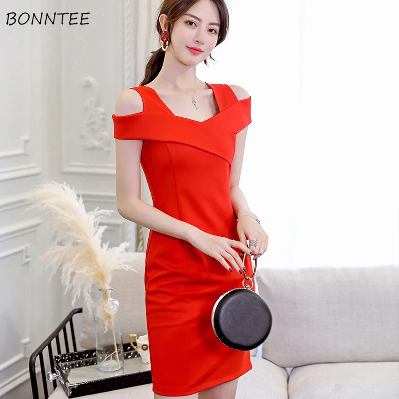 

Dresses Women Casual Solid Simple Slim Korean Style High Waist V-neck Sleeveless Womens Dress All-match High Quality Comfortable