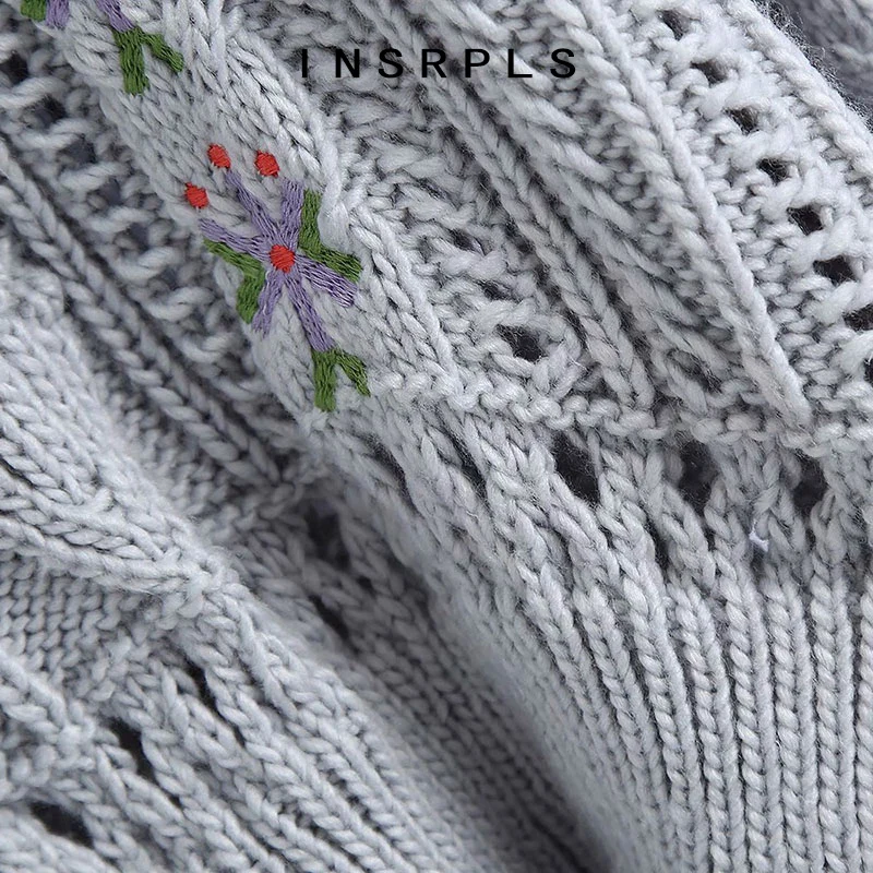 

INSRPLS Women Fashion Embroidery Ruffled Loose Knitted Sweater Vintage High Neck Long Sleeve Female Pullovers Chic Tops