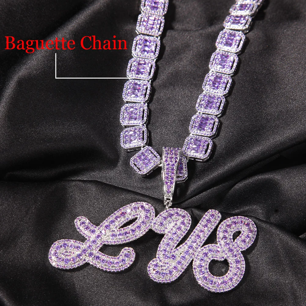 UWIN Custom Two Tone Pendant Name Necklace Cursive Letters Iced Out Cubic Zirconia Baguette Chain Necklaces Hiphop Jewelry