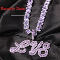 uwin custom two tone pendant name necklace cursive letters iced out cubic zirconia baguette chain necklaces hiphop jewelry