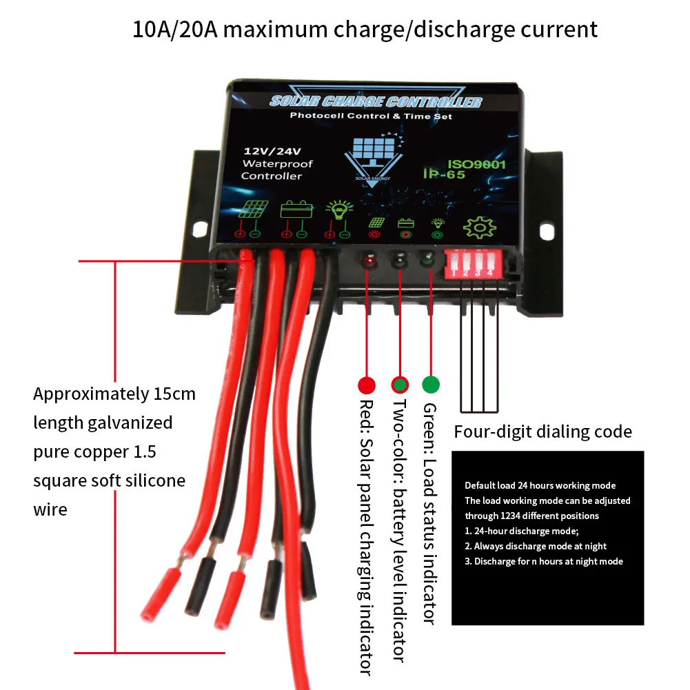 

Solar Panel Controller 12V 24V 10A Waterproof MCT PWM Solar Panel Battery Charge Discharge Regulator for Outdoor Use