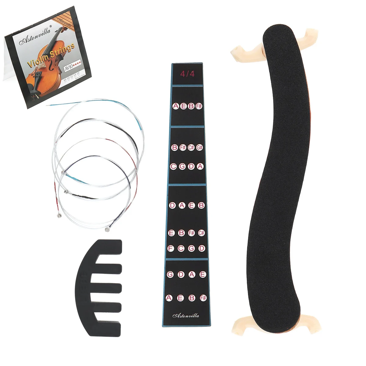 

3/4 & 4/4 Violin Accessories kit with Shoulder Rest Fingerboard Sticker Strings and Mute for Beginners / Performance