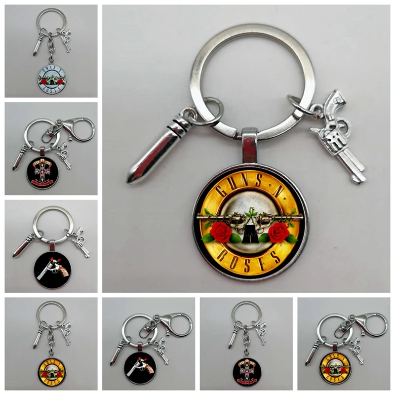 Мода Пистолеты n брелоки с розами в искусстве Стекло купол BPGNR логотип брелок