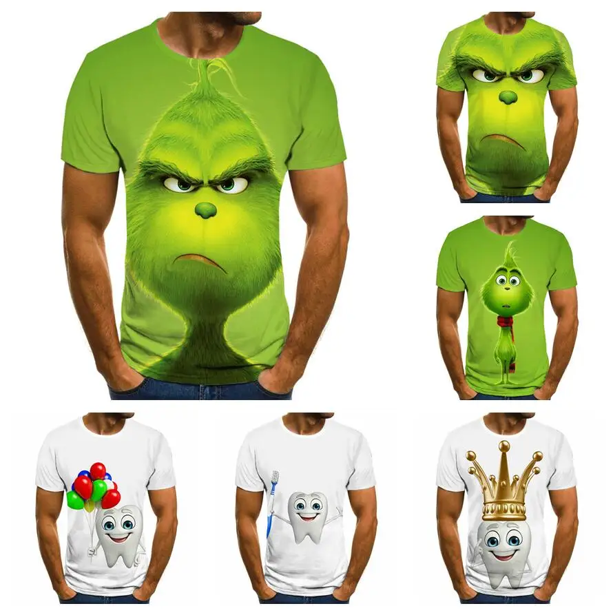 Новая футболка с 3D принтом фильма grinch модная милым рисунком животных мужская и