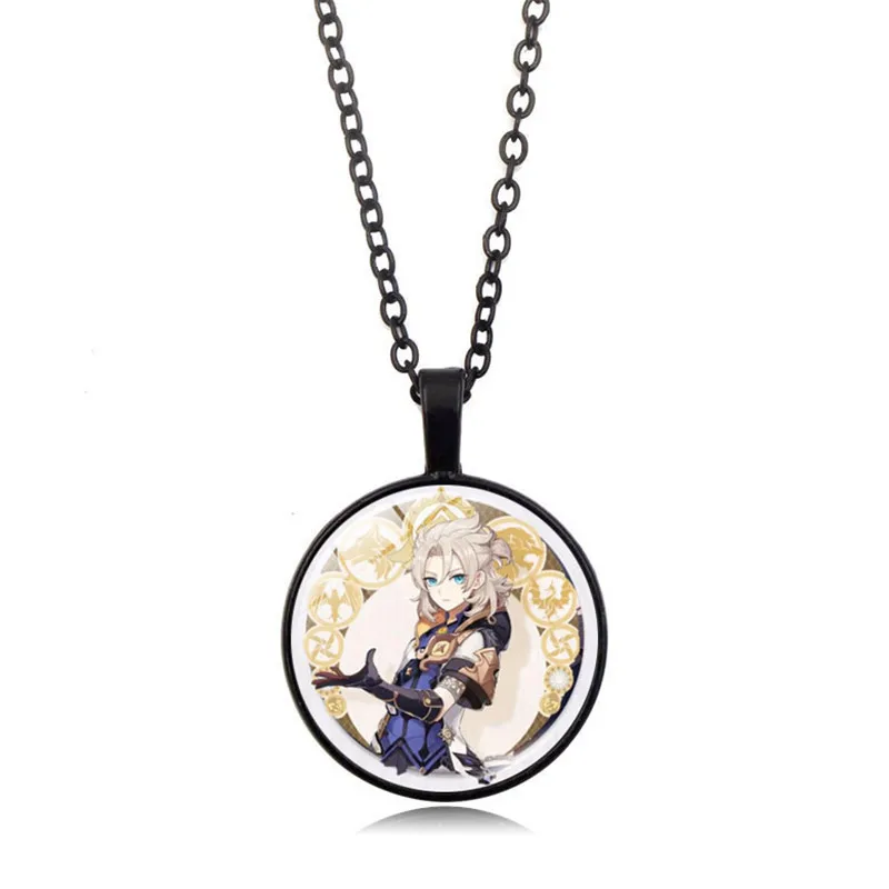 

Game Genshin Impact Black Chain Necklace Diluc Venti Klee Zhongli Cosplay Jewelry Glass Pendant Anime Necklace for Women Gift