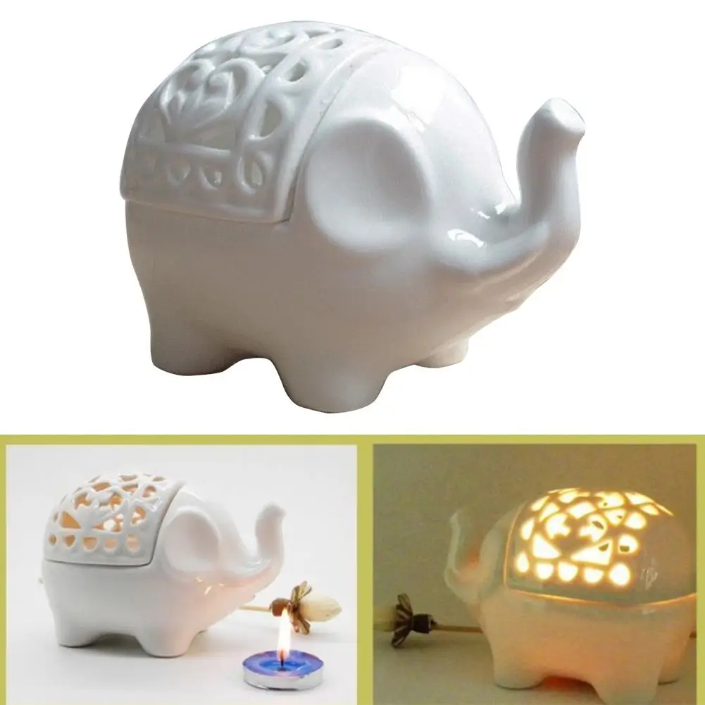 Candle Holder Hollow Elephant Ceramic Aroma Diffuser Essential Oil Burner Home Decoration Incense Furnace Craft